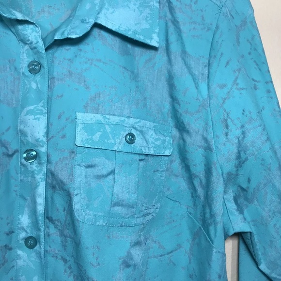 ⚡️SOLD⚡️Breckenridge Blouse Button Down Shirt Top Aqua Teal Cotton 3/4 Sleeve - Picture 8 of 12
